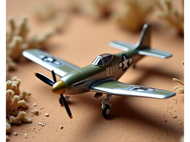 Highly detailed P-51 Mustang model in a desert diorama